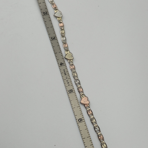 8" Italian 18K Solid Gold Tri Color Heart Bracelet 4.52g 750 Italy Textured - Picture 13 of 13